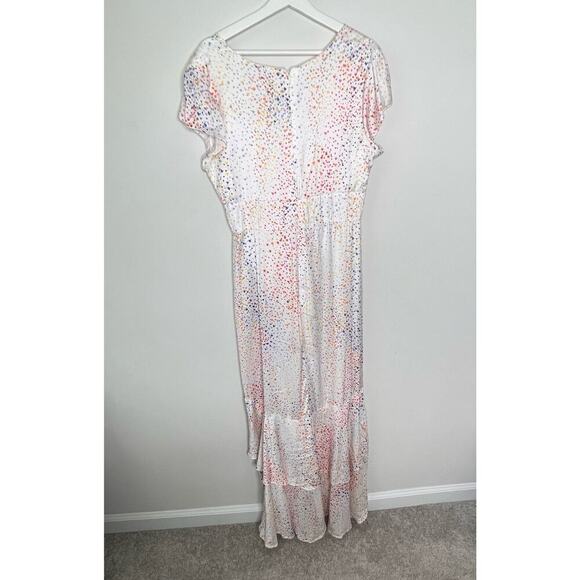 Hutch Multi Heart Short Sleeve V-Neck Button Front Hi-Low Maxi Dress White 12 - Picture 9 of 12